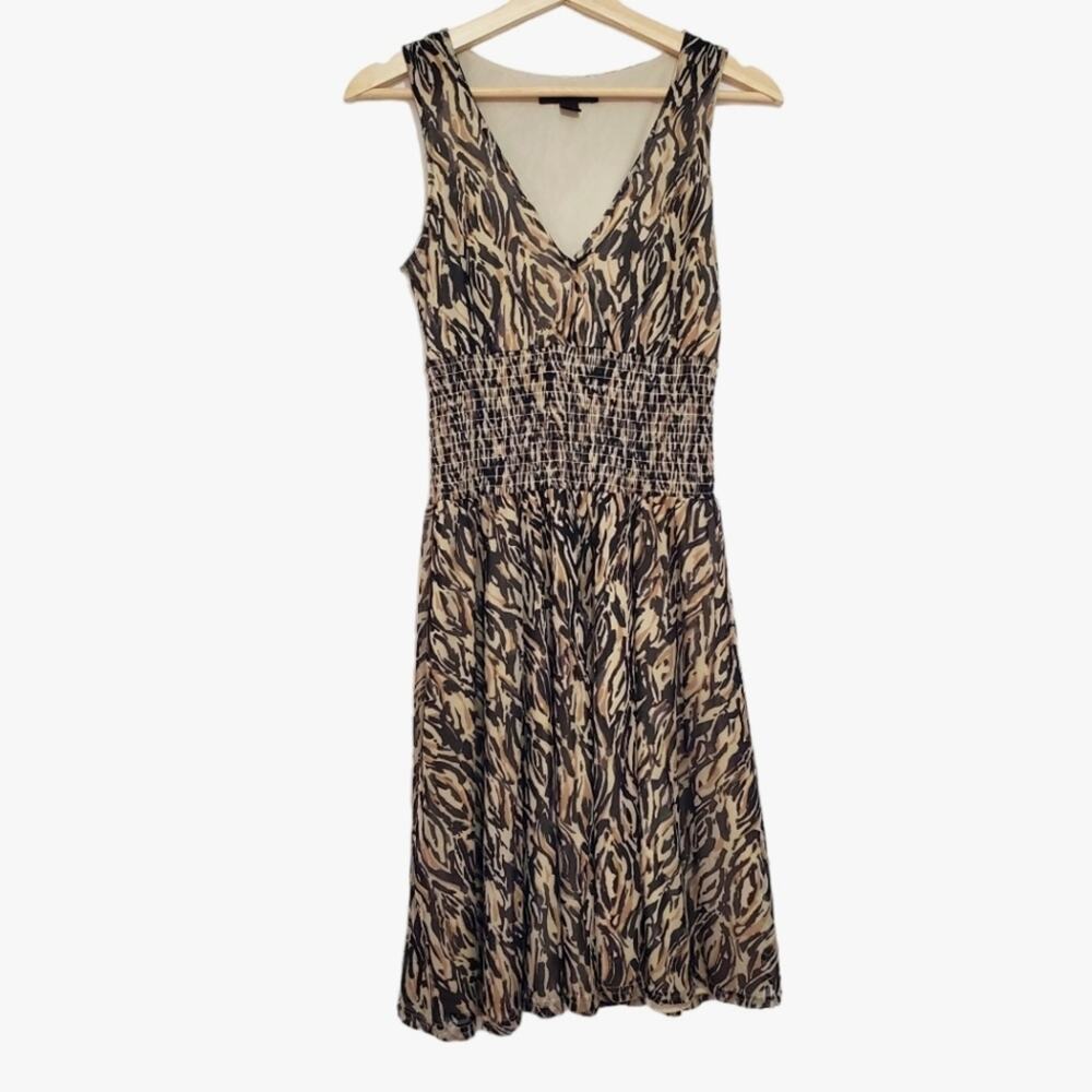 Express | Abstract Print Sleeveless Dress with Shirred Elastic Waist